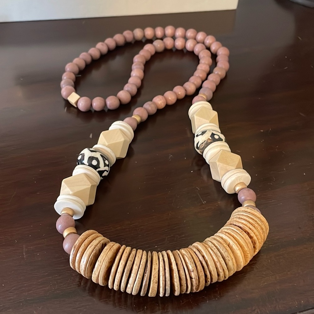 Carolina Strung “The Amy” Wooden Beaded Statement Necklace